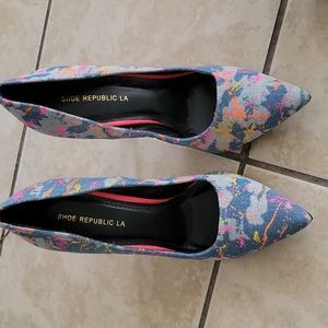 COPY - Never worn Shoe Republic LA denim paint splatter heels